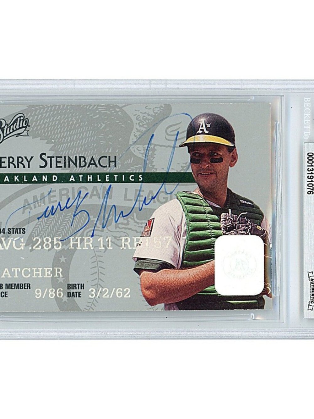 Terry Steinbach Signed 1995 Donruss Studio #113 Oakland Athletics BAS Slab Auto